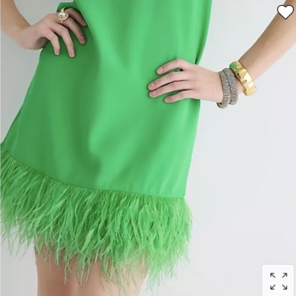 J.Crew Collection Crepe feather-trim shift dress sz XS kelly green - Picture 4 of 8